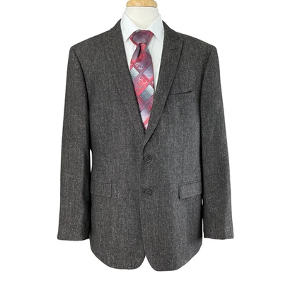 Calvin Klein 夹克运动外套 46R 斑点棕色修身羊毛丝绸肘贴 — 第 1/4 张图片