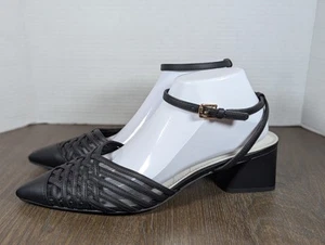 Franco Sarto Rian Sandals Womens 10 Black Block Heel Ankle Strap Strappy Mesh - Picture 1 of 15