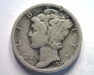 1920 MERCURY DIME GOOD / VERY GOOD G/VG NICE ORIGINAL COIN FAST 99c SHIPMENT - Imagen 1 de 2