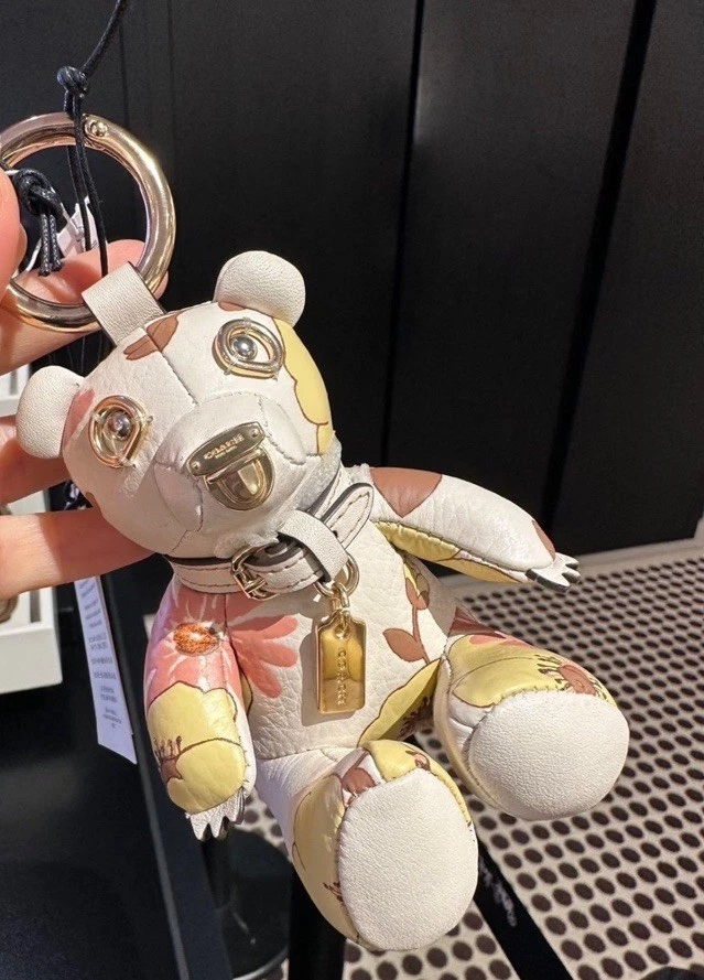 COACH Mother’s Day Floral Cluster Print Bear Bag Charm Leather CH854 Chalk