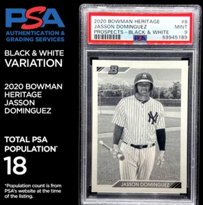 2020 BOWMAN HERITAGE JASSON DOMINGUEZ YANKEES ROOKIE SSP BLACK + WHITE PSA 9 - Picture 1 of 5