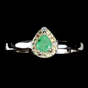 Anello In Argento Sterling 925 Con Gemma Di Smeraldo E Zaffiro Taglia 8 - Foto 1 di 12