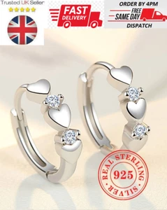 REAL 925 Sterling Silver Crystal Heart Stud Earrings Jewellery Women Girls Gift - Picture 1 of 9
