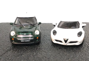 2PC SET Kinsmart Mini Cooper S AlfaRomeo 4C Diecast Car 1/28 1/32 pulbk - Picture 1 of 9