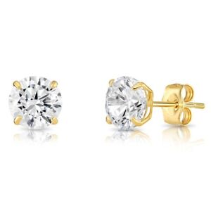 14K Real Solid Gold 2 Carat Simulated Diamond CZ Solitaire Round Studs Earrings