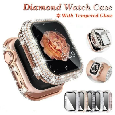 Diamond Bumper Case Frame With Tempered Glass For Apple Watch Series 9 8 7 6 SE - Image 1 of 4