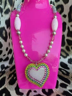 Tarina Tarantino Candy Love Lucite Puff Heart Pink Rainbow Pearl Yellow Necklace - Image 1 of 4