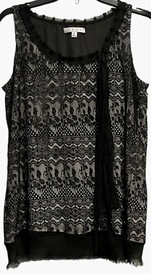 Cabi Size Small Shell Tank Pullover Black Nude Lace Overlay Ties Sleeveless - Image 1 of 4