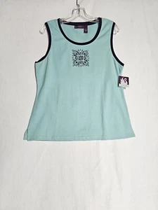 Gloria Vanderbilt Womens's Large Tank Top 2000's Rhinestones Blue Sport Stretch - Picture 1 of 8
