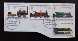 1975 Locomotives Great Britain Stamps on Piece, Wolverhampton Postmark - Picture 1 of 1