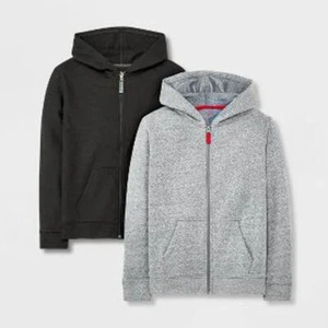 Boys' Medium 2pk Fleece Zip-Up Hoodie - Cat & Jack™ Black/Grey - Picture 1 of 7