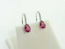 Ladies Hallmarked Hand Made Solid 950 Platinum Pink Topaz and Diamond Earrings