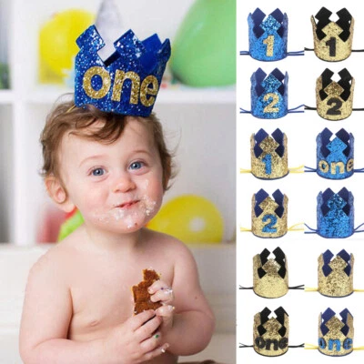 Baby Boy Kid Infant Birthday Party Shiny Glitter Sequin Crown Headband Head Band - Image 1 of 4