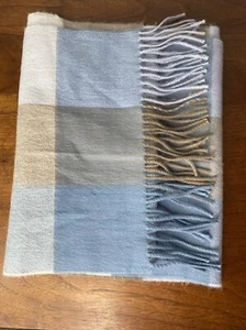 Sciarpa in cashmere Made in Germany blu grigio marrone chiaro frange avvolgente - Foto 1 di 5