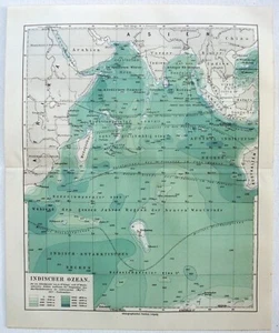 Océano Índico - Mapa original de 1909 de Meyers. Mapa de idioma alemán - Imagen 1 de 3