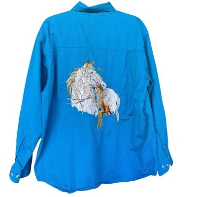 Blue Generation Horse Button Up Shirt Mens Large Embroidered Equestrian Ranch - Image 1 of 4
