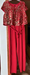 Wonder Nation Girls Christmas Sequin Popover Jumpsuit Red Size XL (14-16) - Picture 1 of 4