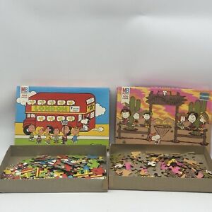 Peanuts Jigsaw Puzzles London And Ranch - 100 Piece MB Vintage 1966 Lot Of 2