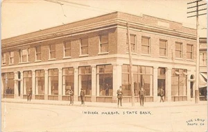 Indiana Harbor RPPC State Bank Building Street Scene early 1900s - Picture 1 of 2