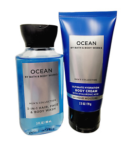 MENS OCEAN 2 PC TRAVEL GIFT SET Bath & Body Works Body Cream 3 in 1 Wash NEW