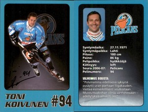 Toni Koivunen Signed 2002 Cardset Finland #199 RC Card Pelicans Lahti Auto