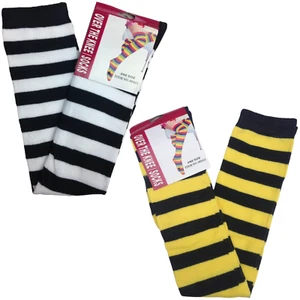 2pc Set Over The Knee Socks Striped Black White Yellow High Thigh Long Stocking - Picture 1 of 4