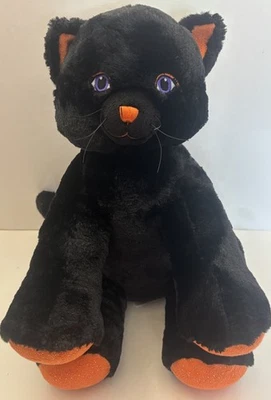 Build-A-Bear Halloween Black Cat Plush 12” Black Orange Paws Purple Eyes BABW - Image 1 of 4