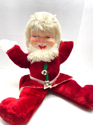 Vintage Clare Creations Inc Plush Christmas Santa w/ Bells 15" Sitting 1960 - Image 1 of 4