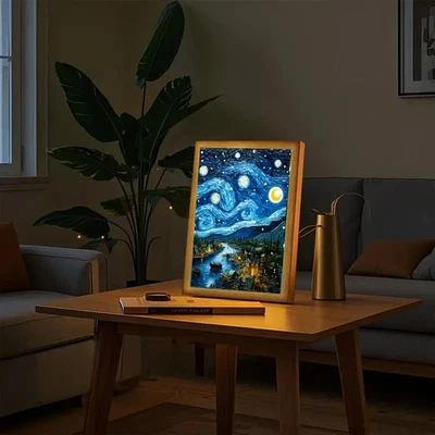 Van Gogh Starry Sky LED Painting – 3 Light Modes Wall/Desk Art Lamp 8.8"x6.5" - Image 1 of 4