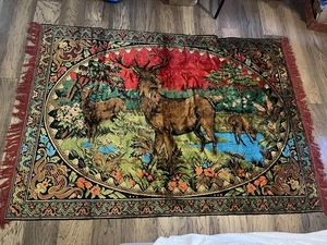 "Alfombra de terciopelo colgante tapiz de pared ciervo en madera 6x4 pies"" ciervo ciervo cervatillo" - Imagen 1 de 7