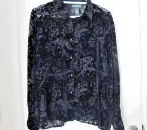 Camisa Ralph Lauren Burnout Terciopelo Rayón Seda M Mujer’s Semi Transparente Cuello Botón - Imagen 1 de 15