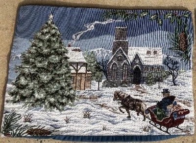 "Tapiz de invierno para manteles individuales (4) escena de pueblo trineo de caballos iglesia 17x11""" Foto 1 de 4