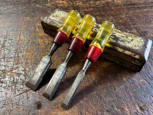Vintage FULLER Bench/Butt Chisels. 1/2"-3/4"-1" Resin Handle (3) Made in Japan - Picture 1 of 7