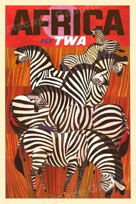 Póster de viaje de aerolínea estilo vintage Africa Fly TWA 1960 - 24x36 Foto 1 de 3