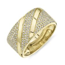 Cocktail Right Hand statement Round Cut 14K Yellow Gold Pave Diamond Wide Ring