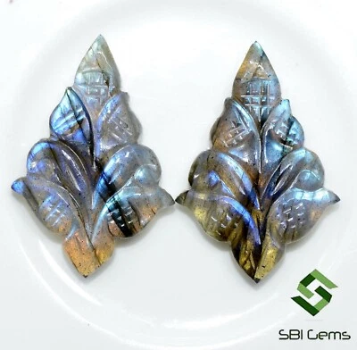 28x20 mm Natural Labradorite Handmade Carving Pair 30.07 CTS Loose Gemstones - Image 1 of 4