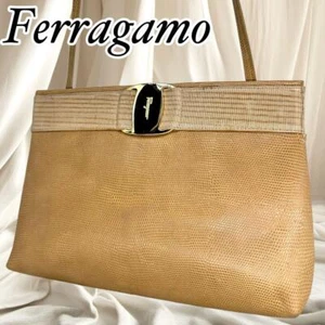 Salvatore Ferragamo Leather Shoulder Bag Auth Beige Medium Women Italy 112265 - Picture 1 of 11