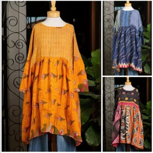 Wholesale Lot 5 Pc Vintage Kantha Hand Made Cotton Dress Indian Women Midi Dress - Picture 1 of 11