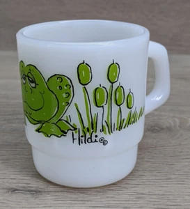 VTG Anchor Hocking Mug FIRE KING Coffee Cup by Hildi Frog Cattails Milk Glass - Picture 1 of 12