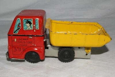 Camión de volteo Linemar años 50 hecho en Japón estaño fricción diamante T, original Foto 1 de 4
