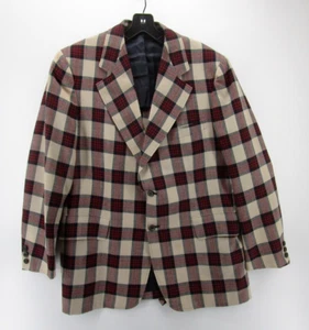 VINTAGE Hickey Freeman Blazer Men 43 Red Brown Sport Coat Plaid Wool Jacket * - Picture 1 of 13