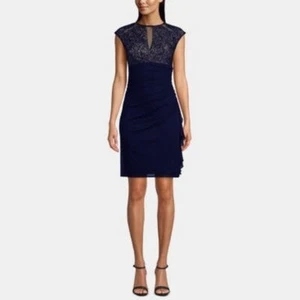 Betsy and Adam Women's Embroidered Mesh Short Dress - Picture 1 of 11