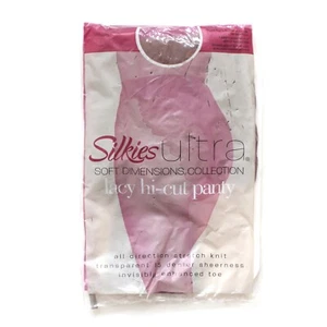 Silkies Ultra Soft Dimensions Lacy Hi-Cut Panty Beige Cotton Crotch 150202 - Picture 1 of 3