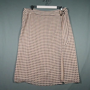 Hobbs London Skirt Womens 18 Beige Black Polk Dot Side Slit Belted Midi Preloved - Picture 1 of 16