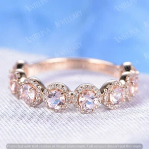 1.40Ct Round Cut Morganite Women Eternity Wedding Band Ring 14K Rose Gold Finish - Picture 1 of 10