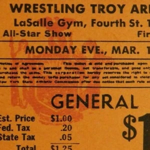 Vintage Mint Mar 10 1952 Troy, NY Arena Wrestling Ticket - Unused / NOS - Picture 1 of 3