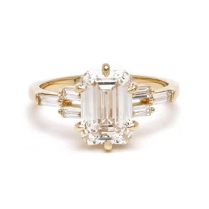 18k Yellow Gold Wedding Ring Diamond Emerald 1.75 Carat Lab Created IGI GIA HRD - Picture 1 of 9