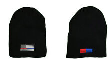 8" USA First Responders Thin Red Blue Line Embroidered Beanie Skull Cap Hat 