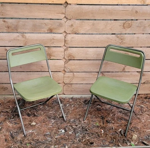 2 PC Vintage Cosco Mid Century Modern Metal Gate Leg Folding Chairs Green USA Cover