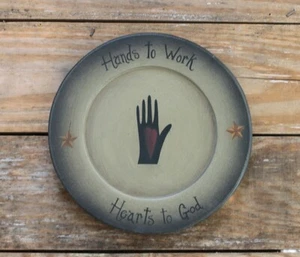 Primitive Decorative Wood Plate Hearts to God Inspirational Quote 9.5 inch - Picture 1 of 2